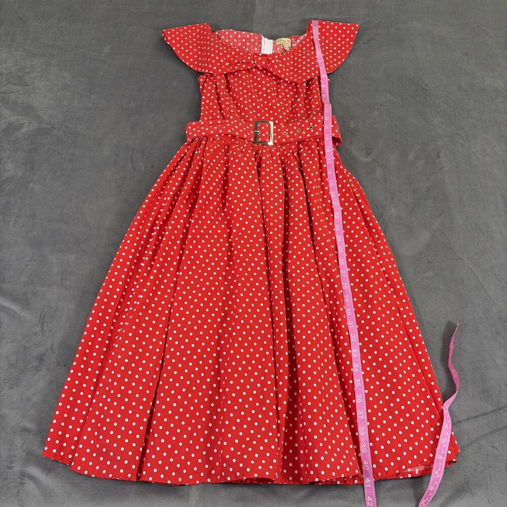 2) Lindy Bop Womens Fit N Flare Dress Small Blue & Red Polka Dots Rockabilly - Picture 2 of 11